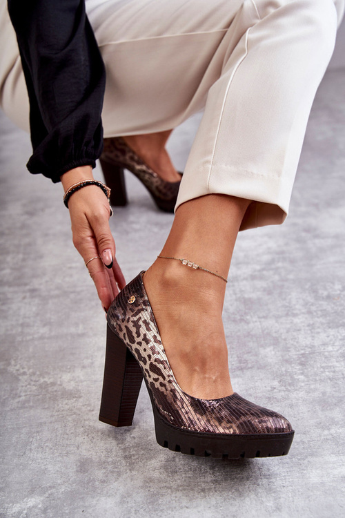 Skórzane Czółenka Na Słupku Maciejka 02629-02 Brązowe