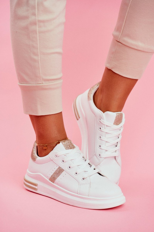 Sportowe Damskie Buty Białe Złote Brokat Narval