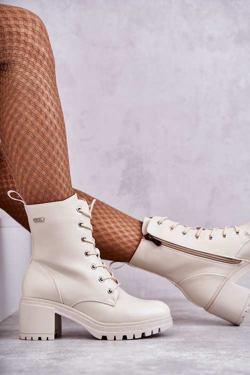 Damskie Ocieplane Botki Na Obcasie Jasny Beż Grethe