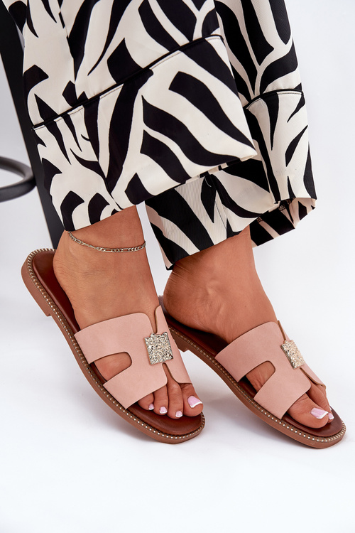 Płaskie Klapki Z Wycięciami I Ozdobą Brudny Róż Bohalis