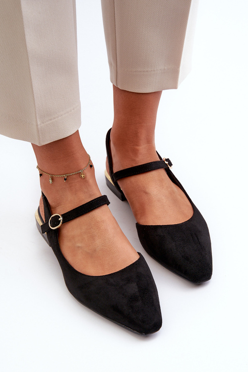 Baleriny Damskie Na Niskim Obcasie Z Odkrytą Piętą Sergio Leone SK831 Czarne