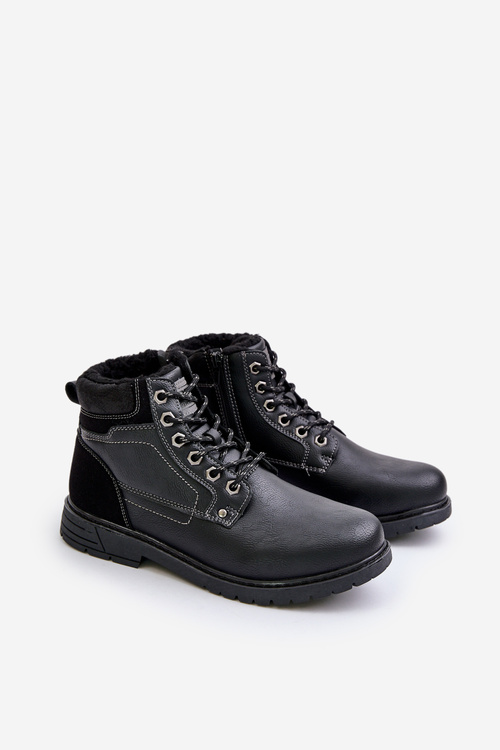 Ocieplane Trapery Męskie Z Eko Skóry Czarne Venredia