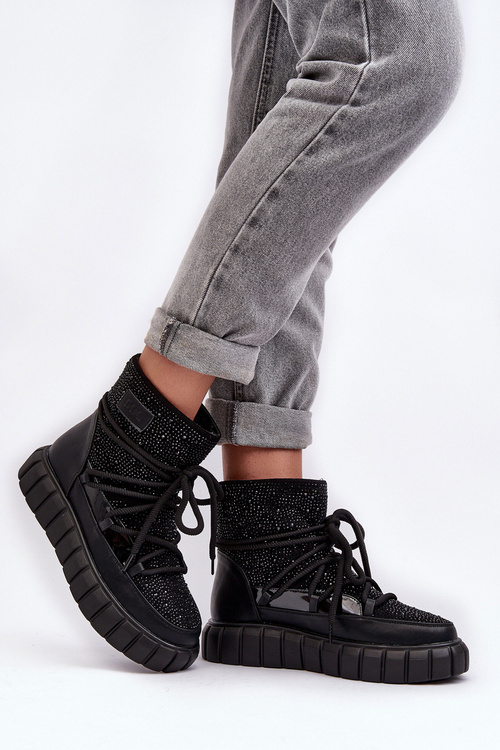 Ocieplane Śniegowce Zdobione Dżetami GOE MM2N4080 Czarne