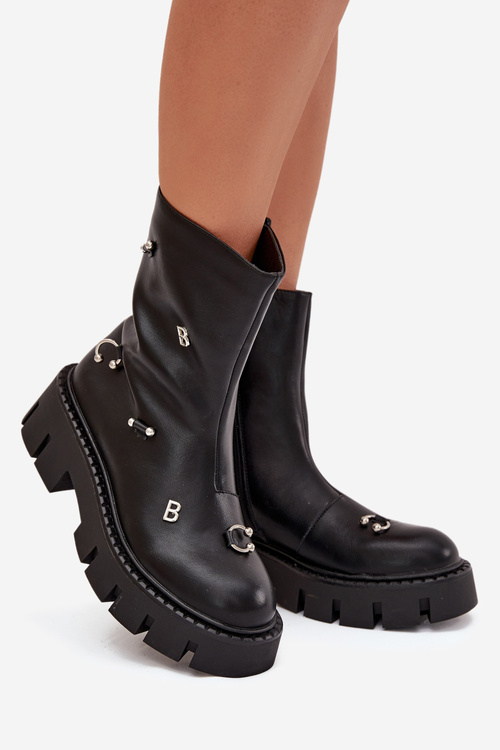 Ocieplane Botki Damskie Na Zamek Z Ozdobami Czarne Thavira