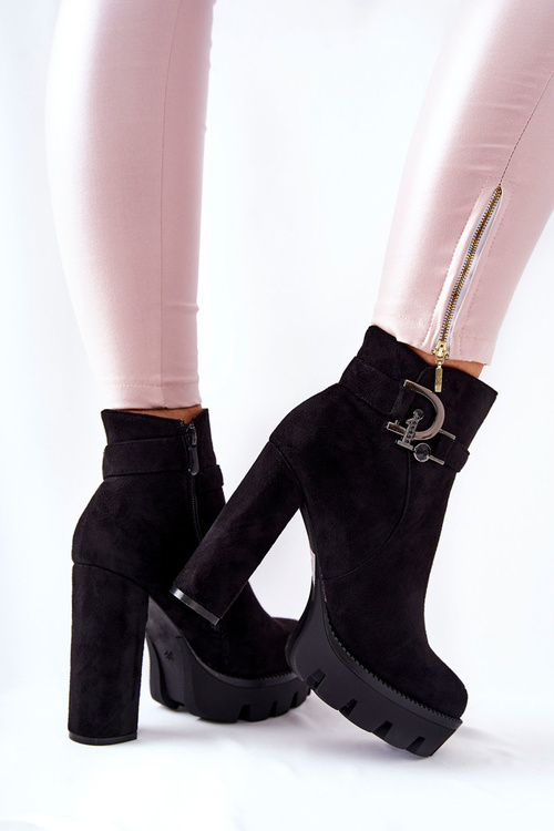 Zamszowe Botki Na Wysokim Obcasie Czarne Dianne