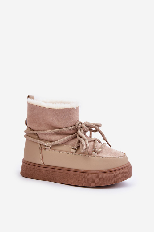 Śniegowce Damskie Na Platformie Ocieplane Futerkiem Beżowe Aziara