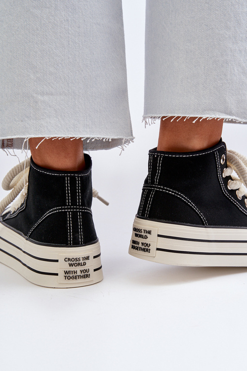 Trampki Damskie Na Platformie Czarne Aineri