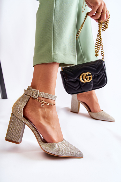 Błyszczące Czółenka Na Słupku Złote Amira