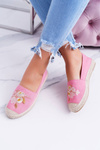 Materiałowe Różowe Damskie Espadryle Slip On Kwiaty Wild