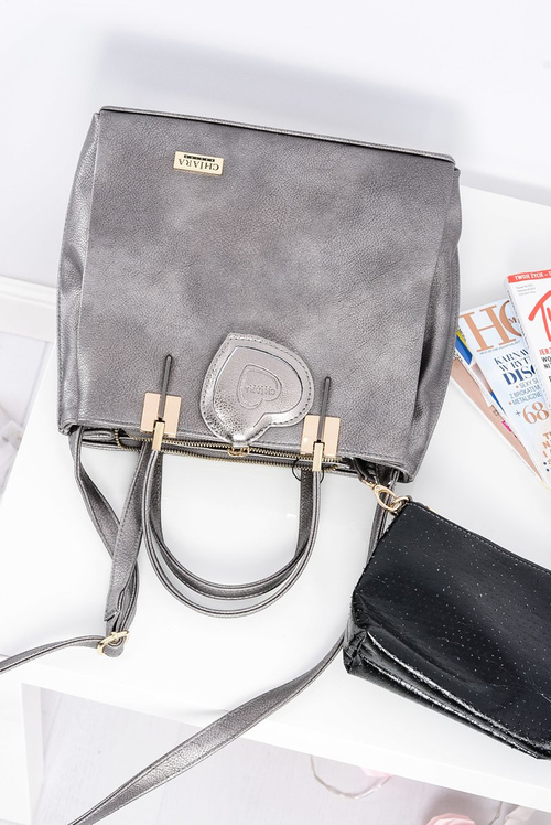 Duża Srebrna Torebka Damska + Saszetka + Lustereczko POLSKA