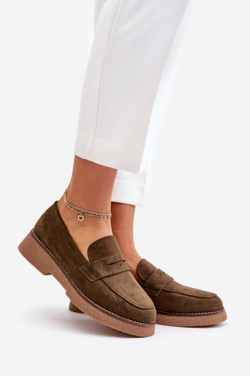 Klasyczne Mokasyny Damskie Z Eko Zamszu Ciemnozielone Belania