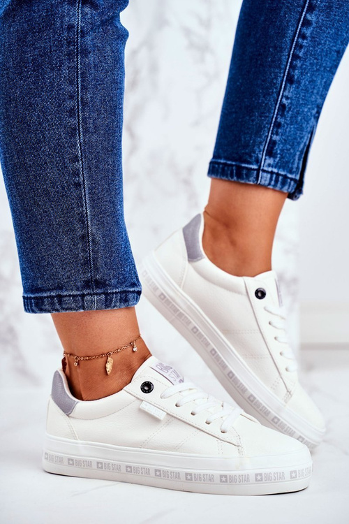 Damskie Skórzane Tenisówki Logowana Podeszwa Big Star GG274194 Białe