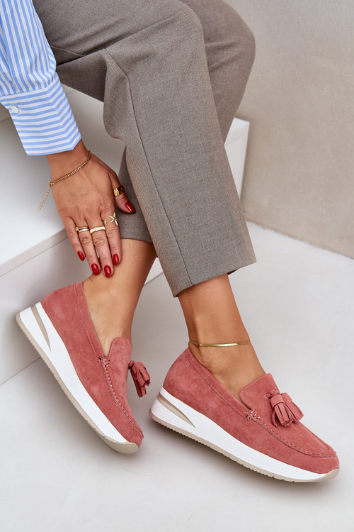 Mokasyny Na Delikatnym Koturnie Eko Zamszowe Różowe Challavia