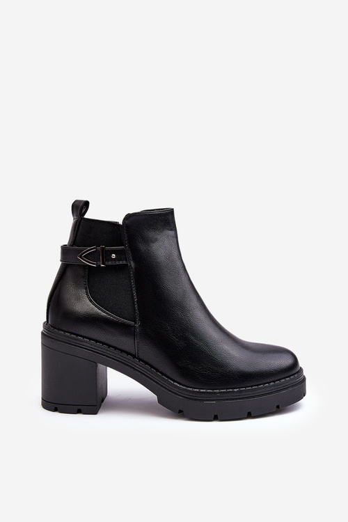 Skórzane Damskie Botki Na Masywnym Słupku Czarne Belinda