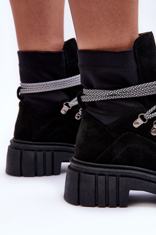 Damskie Zamszowe Botki Sznurowane Czarne Acorn