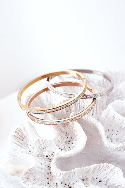 Bransoletka Stalowa Z Cyrkoniami Różowe Złoto