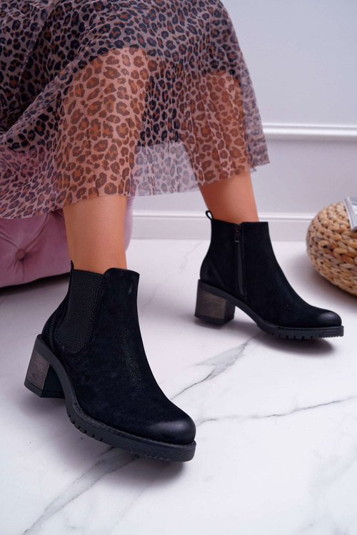 Botki Damskie Na Obcasie Sergio Leone Czarne BR BT702