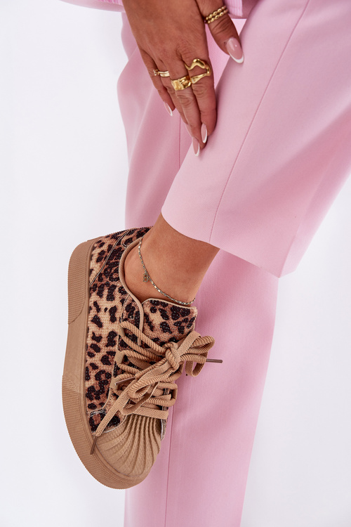 Sneakersy Damskie Ze Zdobieniem Na Platformie Panterka Brązowe Eanneth