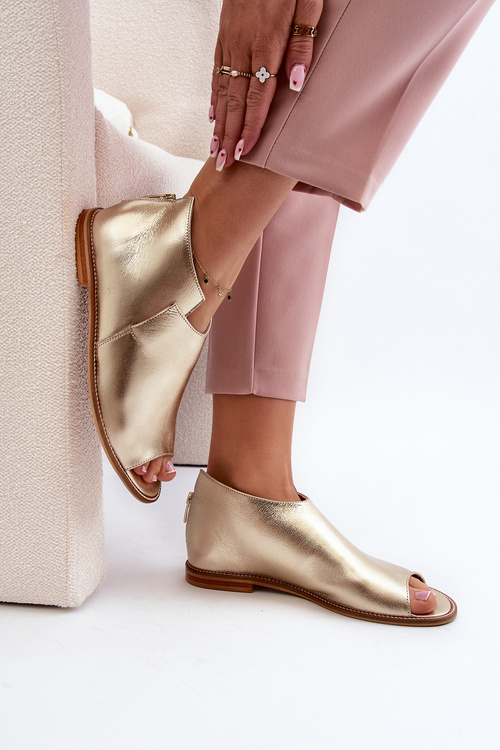 Damskie Skórzane Sandały Laura Messi 2443 Złote