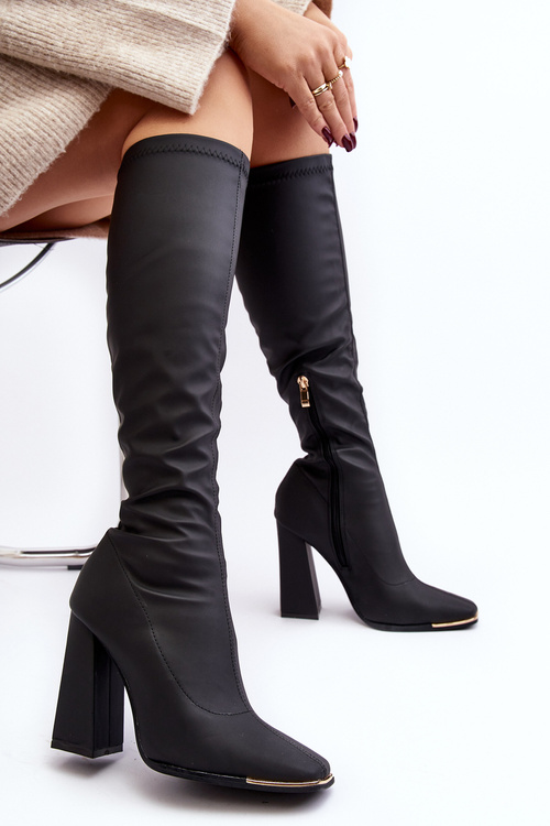 Kozaki Damskie Na Wysokim Słupku Czarne Rishabh