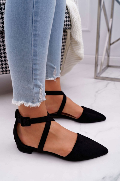 Damskie Balerinki Zamszowe w Szpic Czarne Vontare