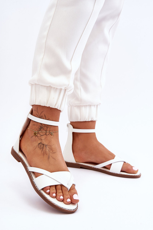 Damskie Płaskie Sandały Japonki Na Zamek Białe Rise Up!