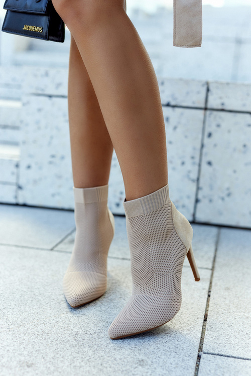 Damskie Botki Ze Skarpetą Na Szpilce Beżowe Last Night