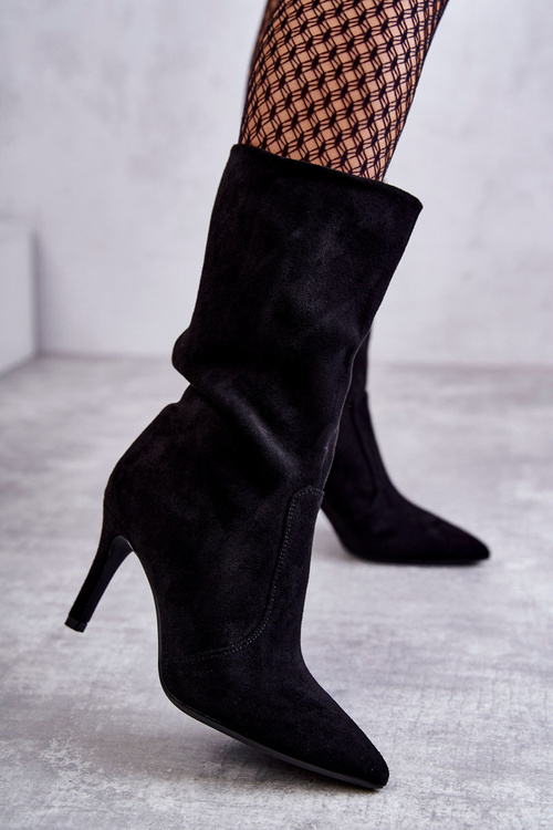 Zamszowe Kozaki Na Szpilce Czarne Arison