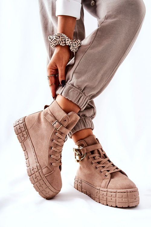 Wysokie Trampki Na Platformie Ciemnobeżowe Evenia