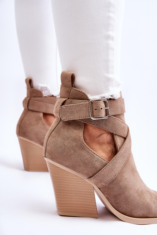 Damskie Zamszowe Botki Kowbojki Ciemnobeżowe Dennise