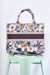 Duża Klasyczna Torebka W Print Biało-Zielona Micola
