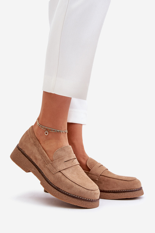 Klasyczne Mokasyny Damskie Z Eko Zamszu Beżowe Belania