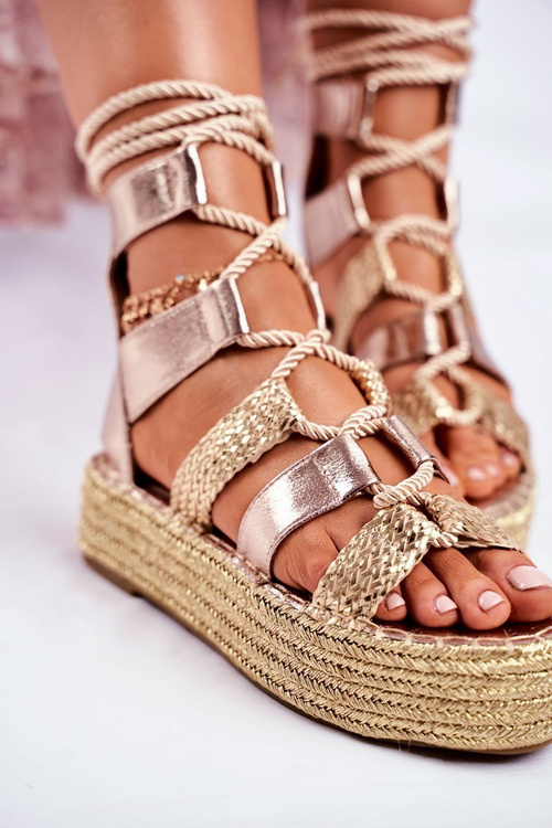 Sandałki Damskie Na Platformie Espadrylu Złote Eromica