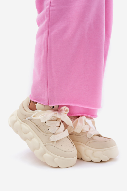 Skórzane Sneakersy Damskie Na Masywnej Platformie GOE RR2N4043 Beżowe