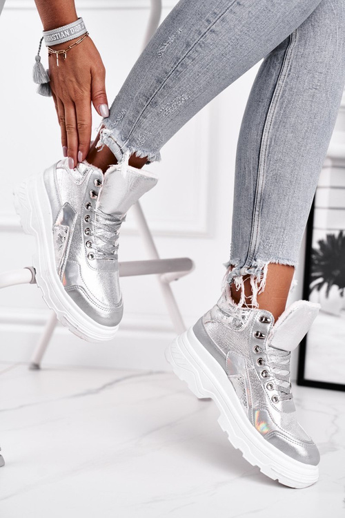 Sportowe Damskie Buty Ocieplane Srebrne Davan