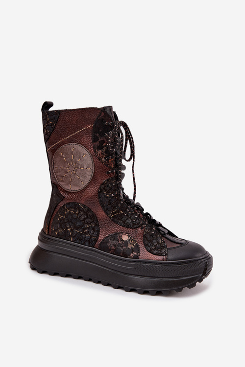 Skórzane Botki Na Platformie Ocieplane Maciejka 06565-02 Brązowo-Złote