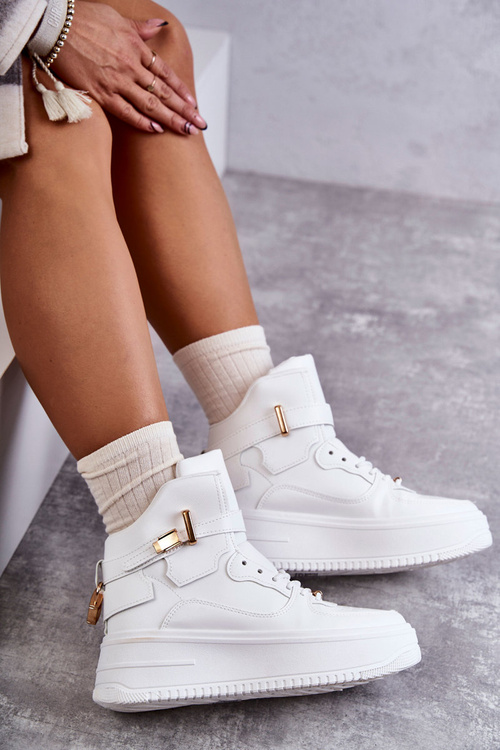 Damskie Ocieplane Wysokie Buty Sportowe Białe Lexa