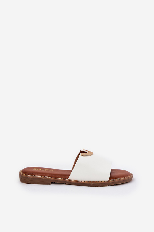 Klapki Damskie Eko Skórzane Z Ozdobnymi Detalami Białe Mevith