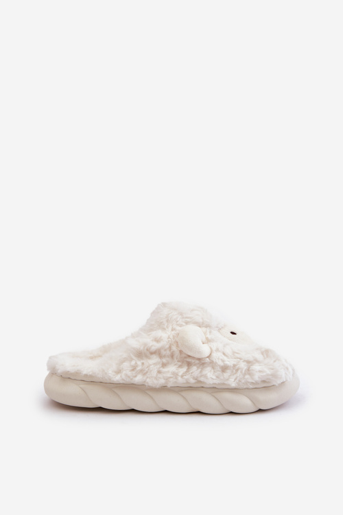 Futrzane Kapcie Damskie Z Motywem Owcy Białe Phaeia