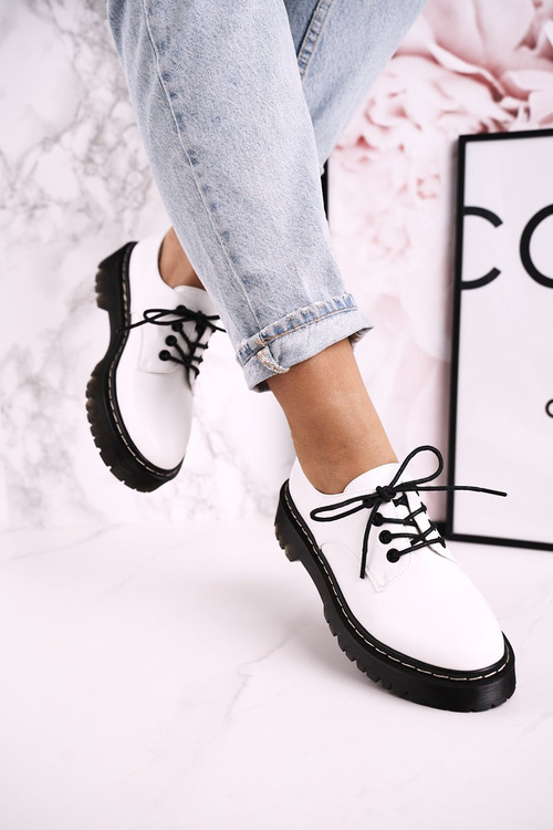Damskie Klasyczne Półbuty Oxfordy Na Platformie S.Barski HX62 Białe