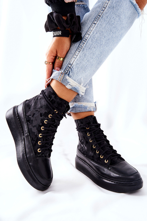 Sportowe Skórzane Buty Lewski 3034 Czarne Moro