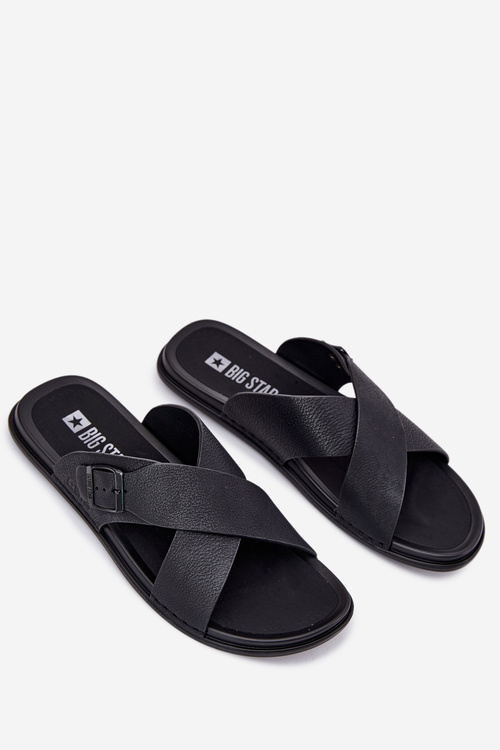 Skórzane Klapki Męskie Z Klamrą Big Star RR174076 Czarne