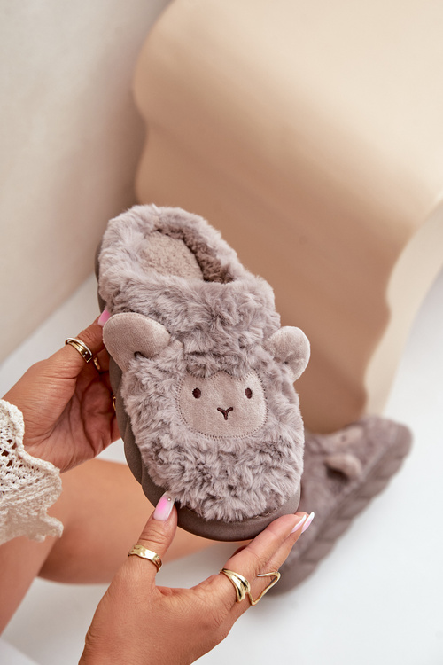 Futrzane Kapcie Damskie Z Motywem Owcy Ciemnobeżowe Phaeia