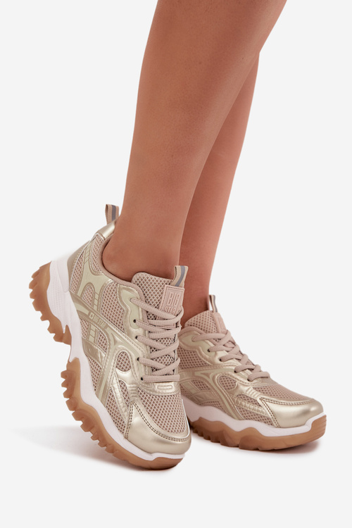 Buty Sportowe Sneakersy Damskie Big Star SS274014 HI-POLY SYSTEM Beżowo-Złote