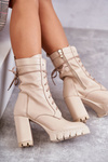 Damskie Skórzane Botki Na Platformie Beżowe Edna