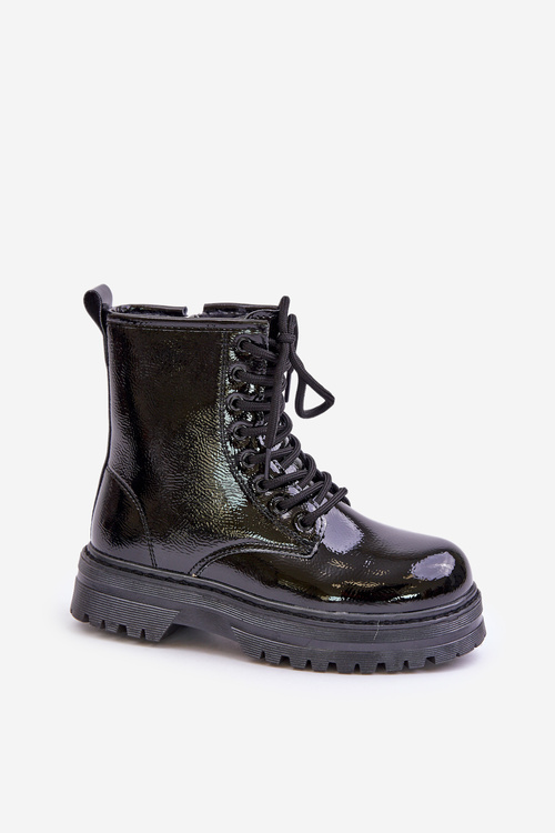 Ocieplane Botki Dziewczęce Lakierowane Na Zamek Czarne Novita