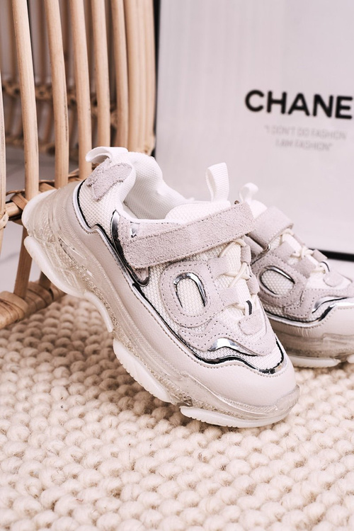 Dziecięce Sportowe Buty Sneakersy Z Przezroczystą Podeszwą Białe Bailey