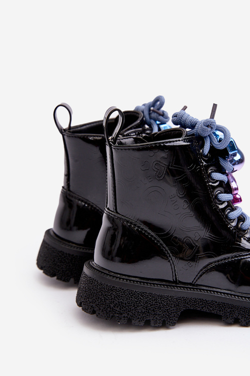 Lakierowane Botki Dziecięce Ocieplane Z Ozdobą Czarne Bunnyjoy