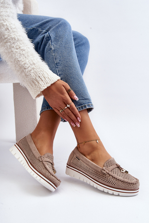 Damskie Ażurowe Mokasyny Beżowe Twista
