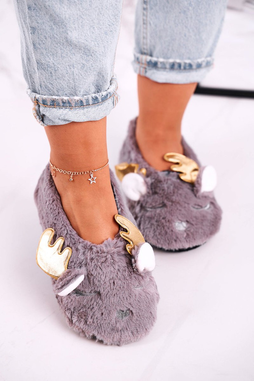 Świąteczne Ocieplane Futrzane Papcie Szare Jingle Bells